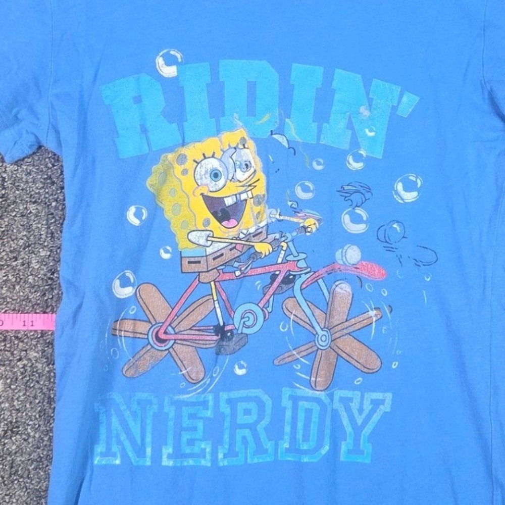 Nickelodeon Graphic Tee Womens XL Blue SpongeBob Ridin Nerdy Cotton Shirt